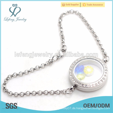 Benutzerdefinierte Edelstahl Perle Kette schwimmende Medaillon Anhänger Armband, Armband Schmuck